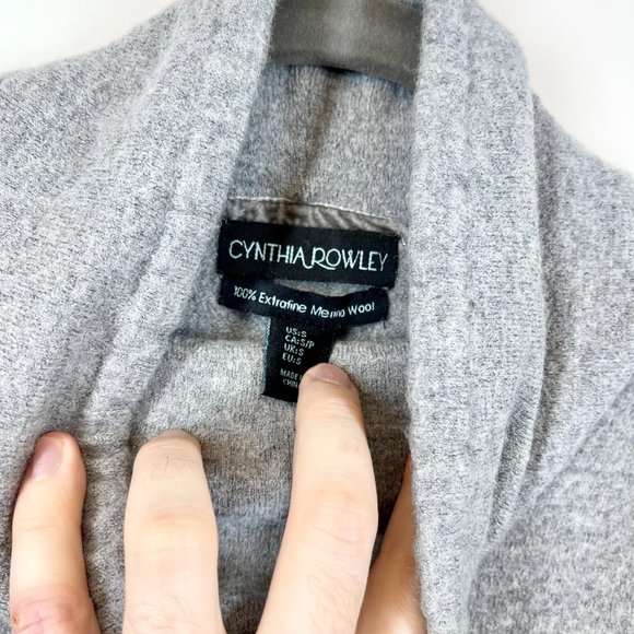 Cynthia Rowley Women's Grey Cowl Neck Extra Fine Merino Wool Sweater Size S - Picture 2 of 4